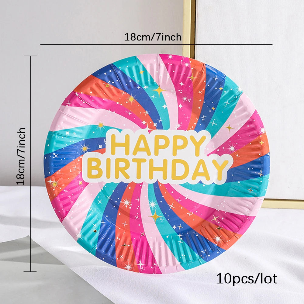 assiettes carton multicolores motifs floraux textes dorés fêtes anniversaires mariages baptêmes