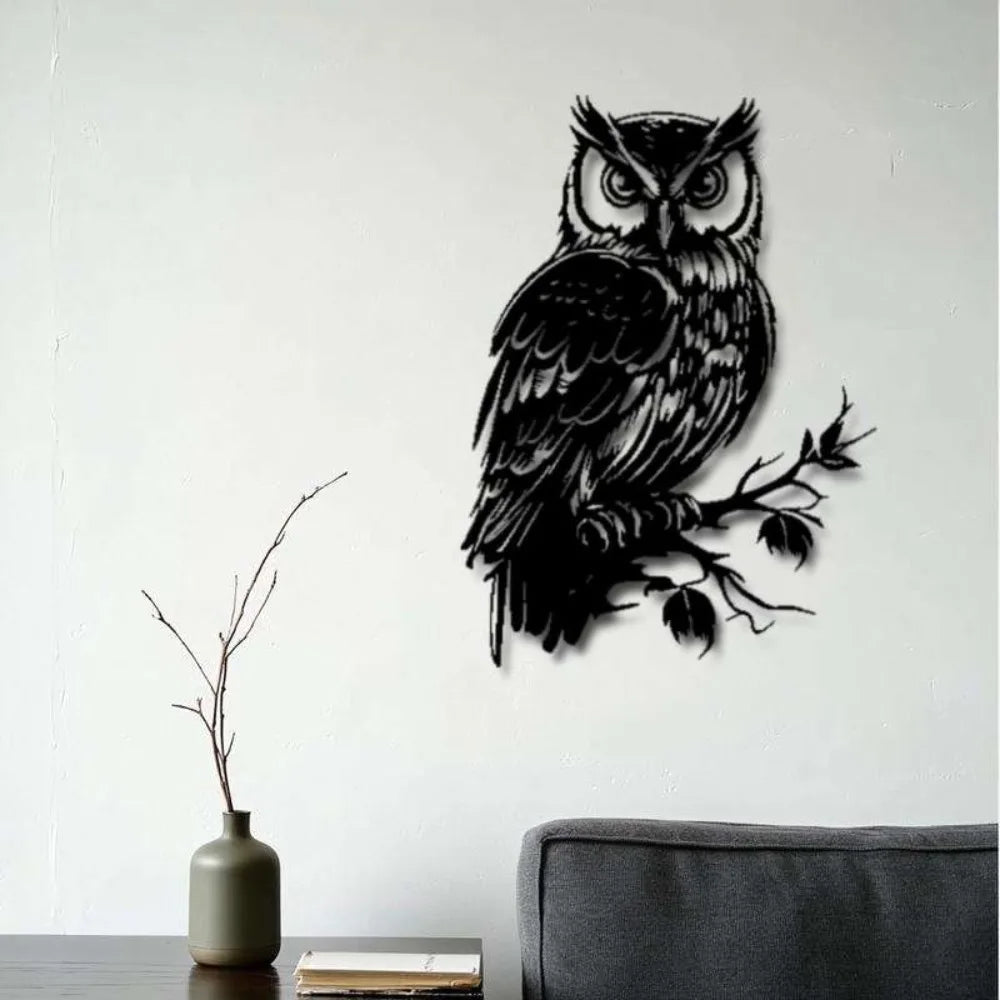 décoration murale autocollant hibou noir oiseau branche réaliste chambre salonextérieur métal artística