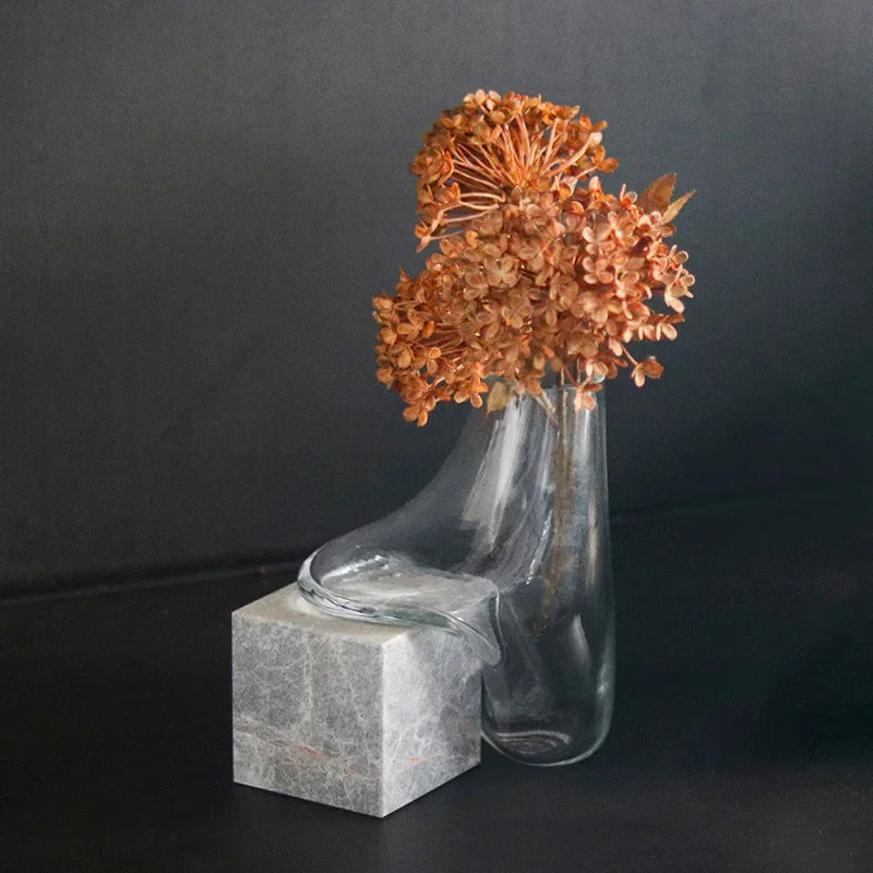 vase transparent moderne verre base marbre terrarium décoration maison hydroponique fleur
