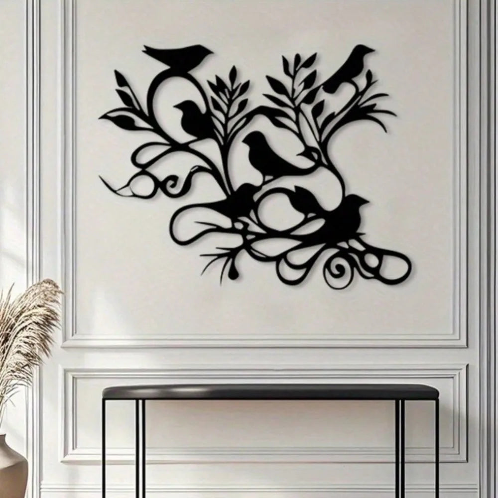 décoration murale sculpture oiseaux feuilles noir contemporain intérieur salon chambre unique