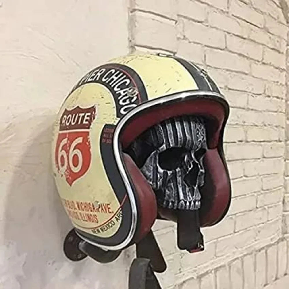 masque crânien articulé décoration gothique rouge noir texture géométrique équerre murale support casque moto