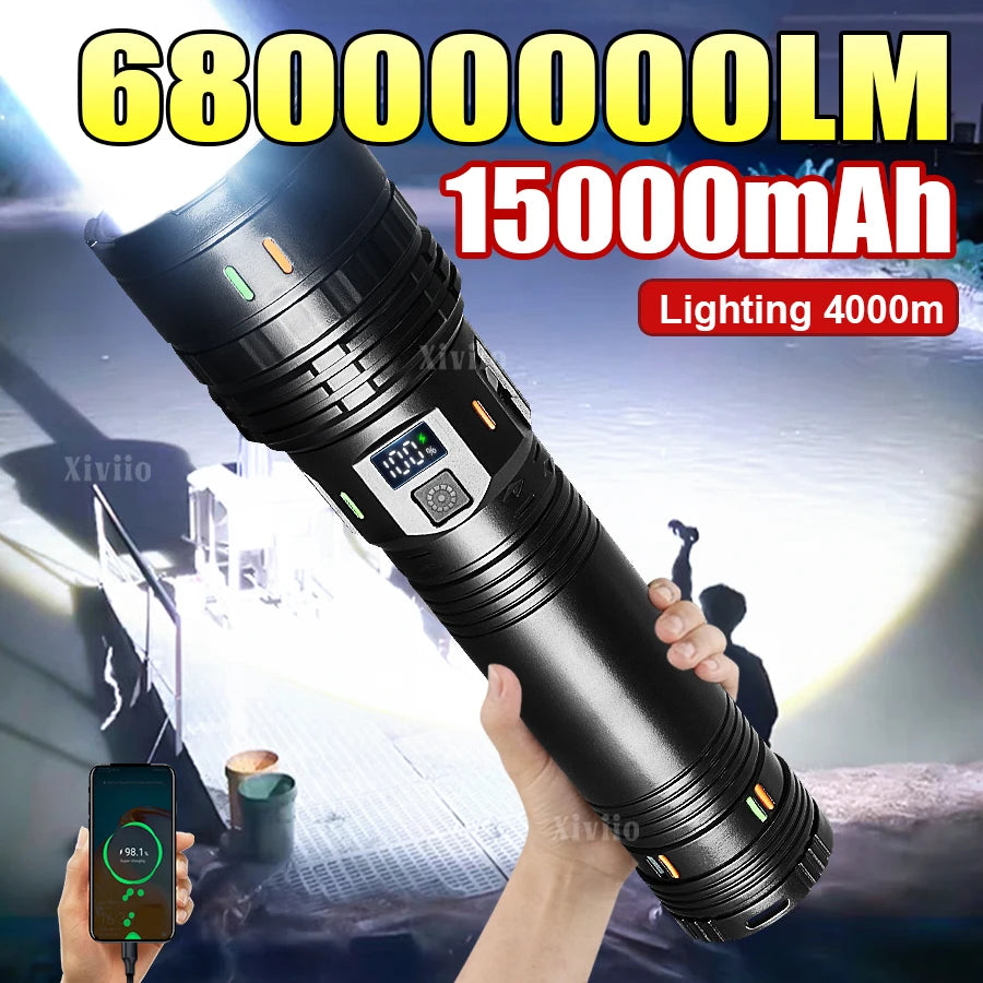 lampe torche led rechargeable puissante résistante autodéfense banque alimentation réglable distance