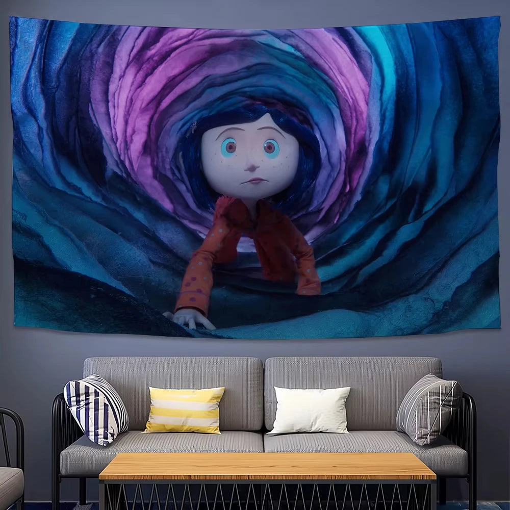 tapisserie murale décoration chambre fille tunnel coloré illustration art contemporain tissu polyester lavable