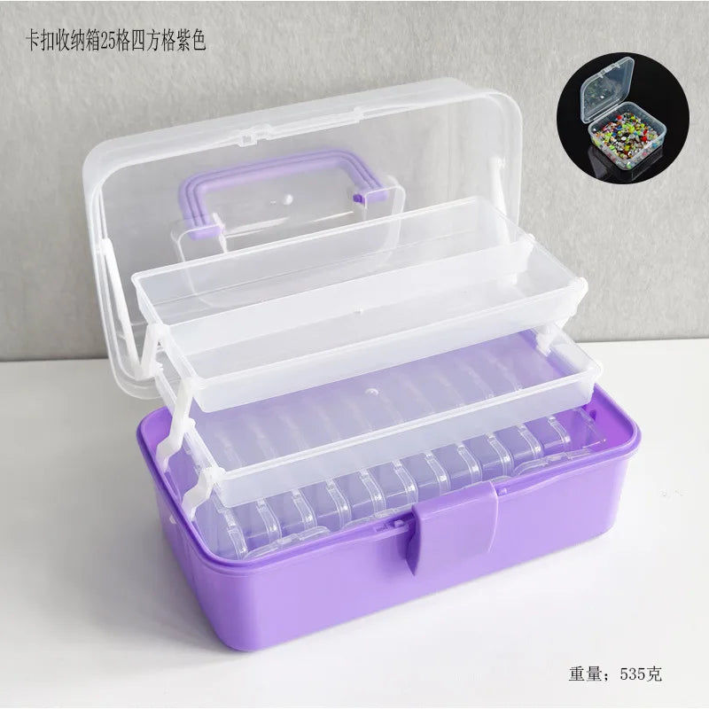 boîte rangement 25 compartiments violet rose pratique moderne boucle plastique lisse