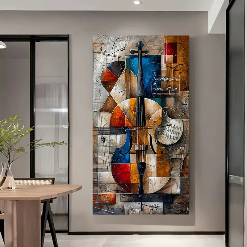 tableau abstrait moderne géométrique toile impression mur décoration maison salon bleu rouge beige noir