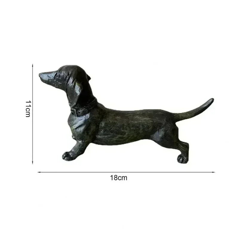 statue chien dachshund noir vert foncé résine texturée aspect patiné animalier décoratifintérieur