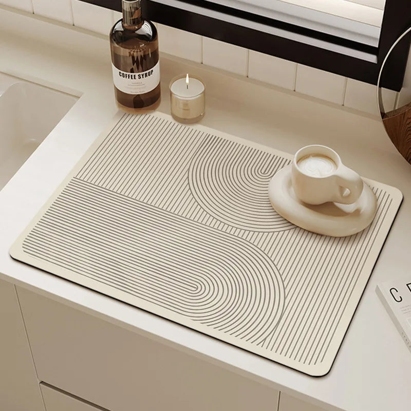 tapis cuisine absorbant anti dérapant résistant chaleur moderne beige clair rayures horizontales