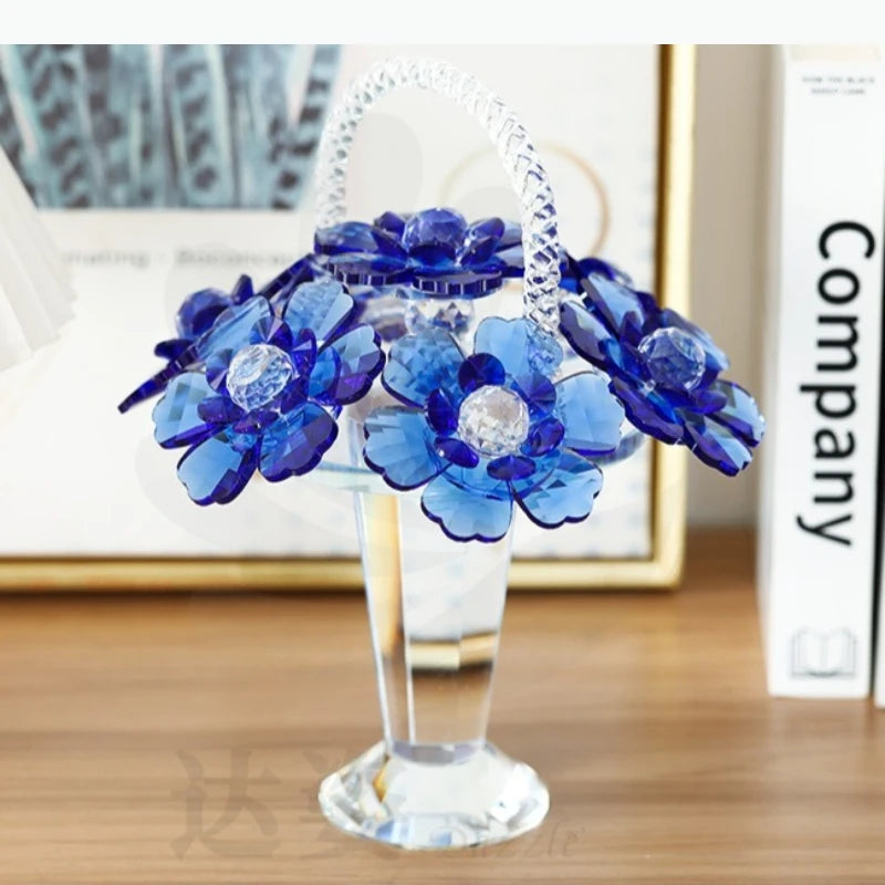 panier fleurs cristal transparent motif floral rose bleu élégant décoration intérieure vase transport