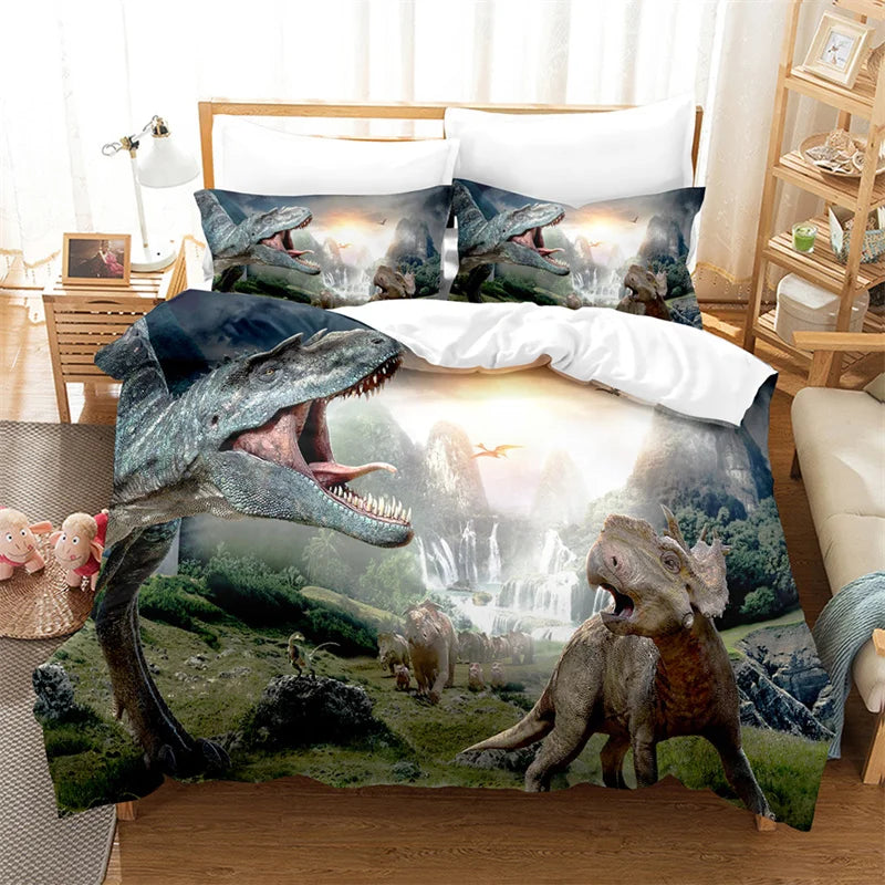 Ensemble literie complet avec taies d'oreiller dinosaure