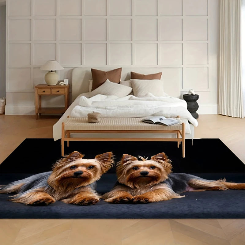 tapis yorkshire terrier moderne noir marron gris lavable polyester salon chambre hôtelextérieur commercialisation