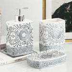 ensemble bain blanc noir ornements floraux pompe savon porte brosse dents porte savon classic