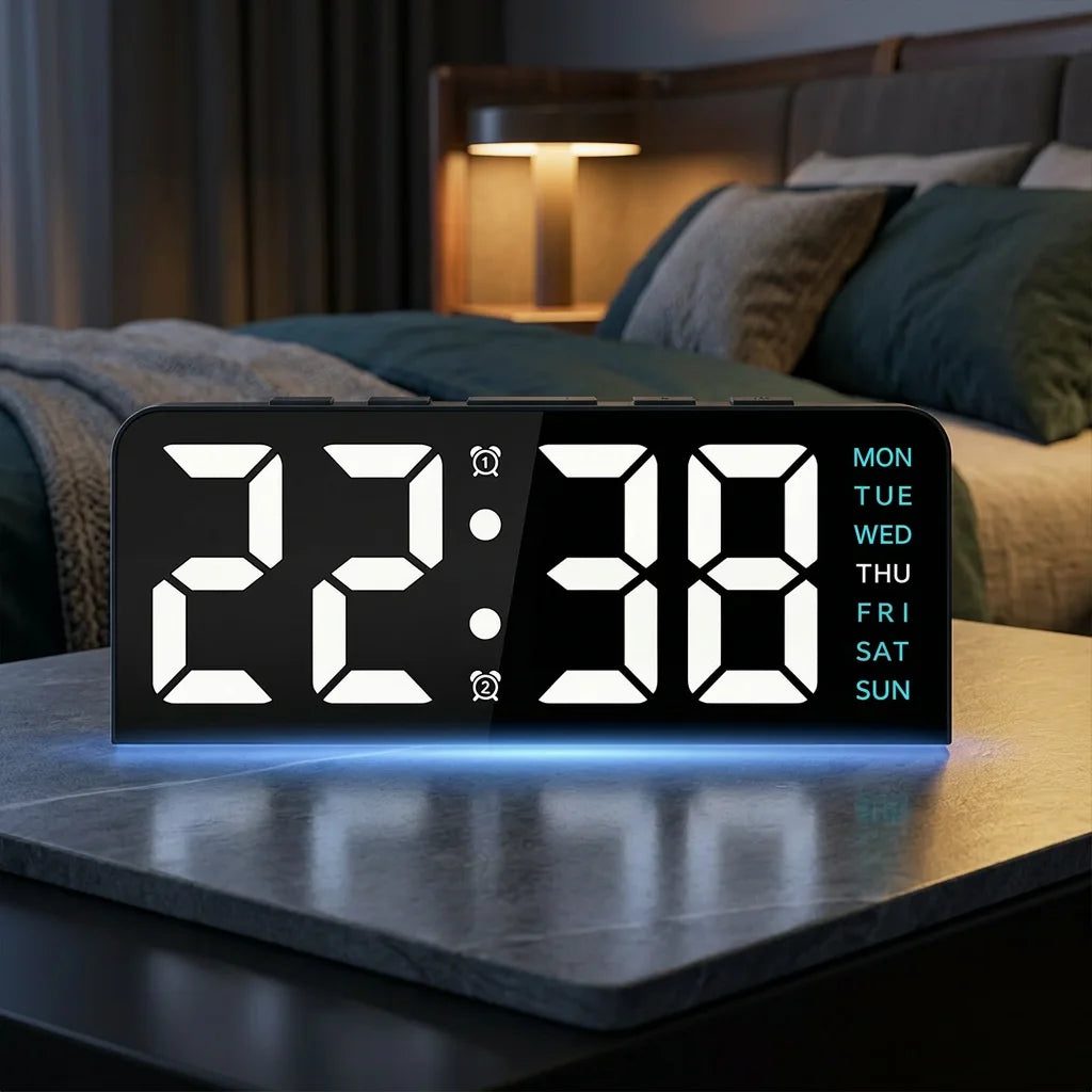 horloge numérique affichage heure date température noir moderne afficheur led ajustable