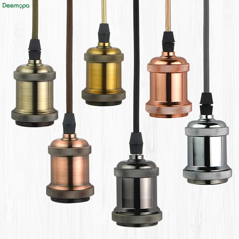 lampe suspendue rétro or bronze vert argent rouge noir e27 métal brillant texture brossée