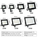 projecteur led sensor mouvement extérieur noir ip66 moderne fixations grille cable