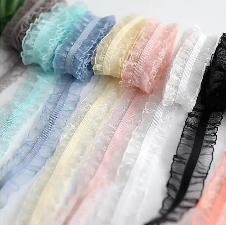 ruban dentelle élastique décoratif gris bleu vert jaune rose blanc noir orange élégant frisé
