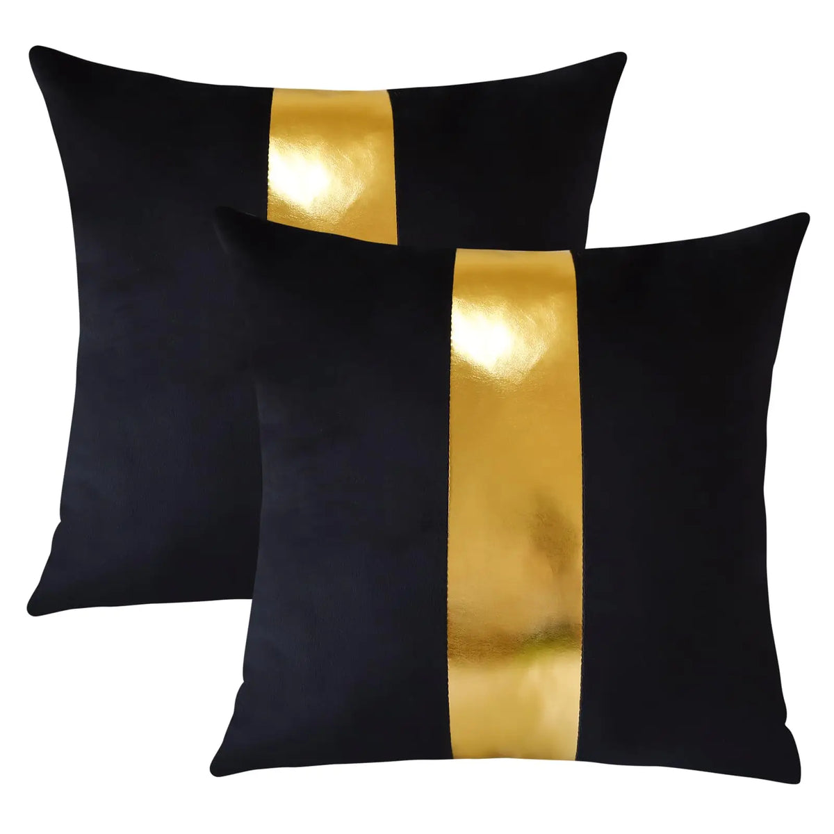 ensemble housses coussin noir rayures dorées velours luxe moderne taies oreiller décoratives