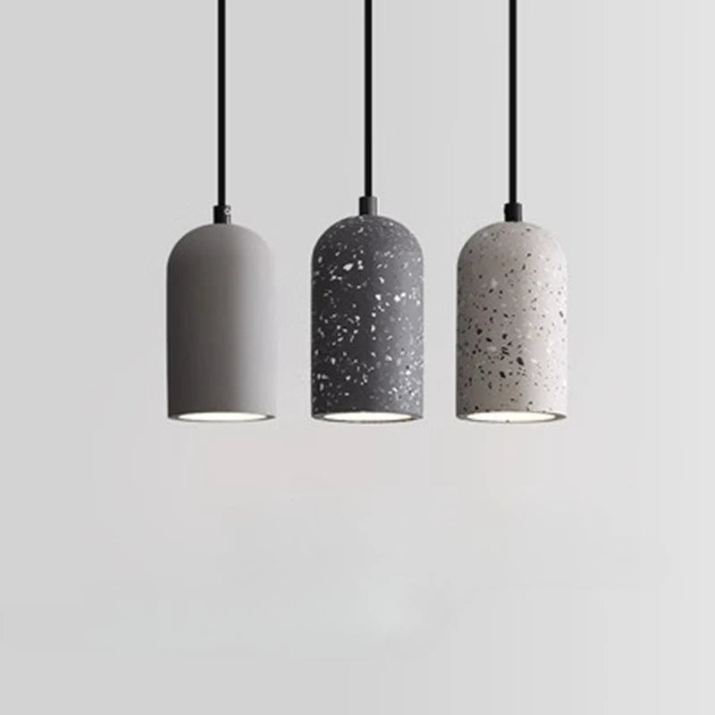 Suspension lumineuse moderne minimaliste texturée gris noir bleu rose blanc opacité câble noir LED