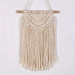 tapisserie macramé boho chic beige motifs géométriques franges moderne suspension maison