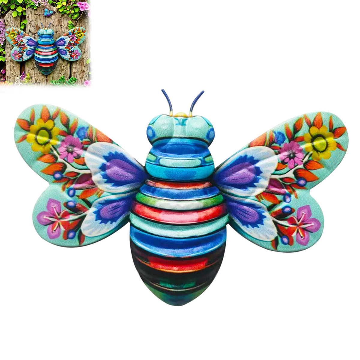 décoration murale abeille multicolore motifs floraux peinture rayures extérieure jardin enfant fleurs plantes grimpantes