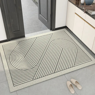 tapis sol moderne minimaliste motifs géométriques fond texturé couleur beige noir bienvenu
