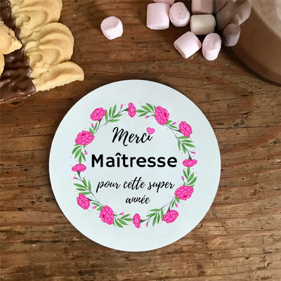 Sous-verre personnalisable en céramique blanc pour enseignant