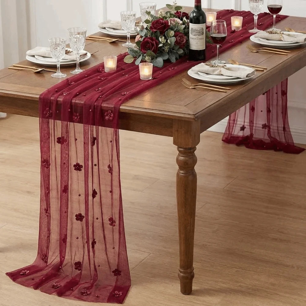chinois table fleuri relief vert clair rouge translucide mariage decorative