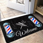 tapis sol antidérapant vintage motif barbier bienvenue noir rouge bleu salon bain extérieur 50x80cm