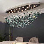 Suspension lumineuse moderne transparente fleurs papillon vert chambre salon restaurant