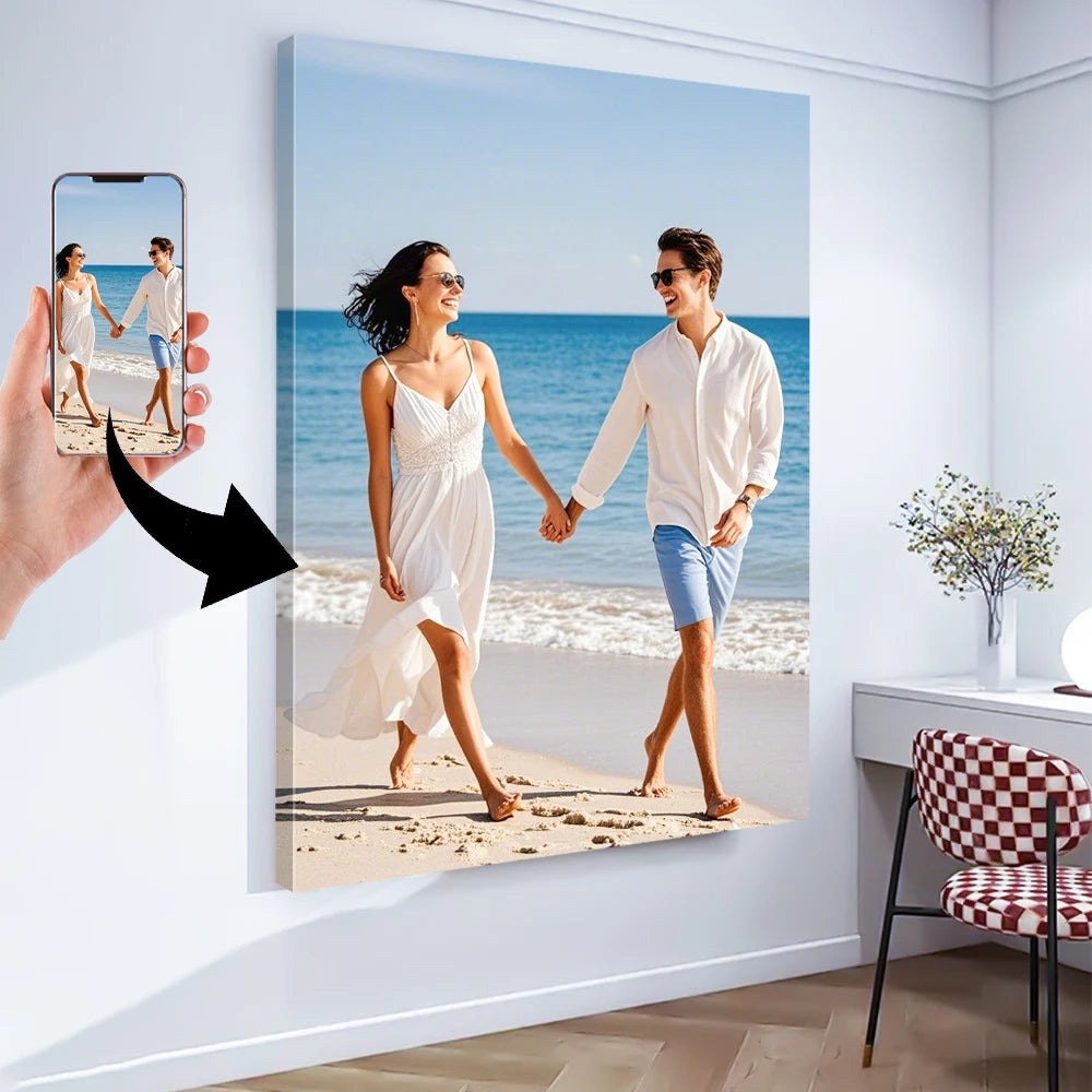 toile personnalisable photo couple plage mariage portrait femme kit diy cadre
