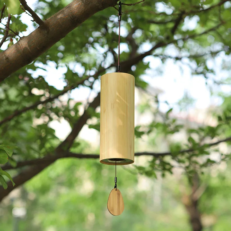 cloches vent bambou artisanal boise brut minimaliste rustique anneau métallique pendules colorées dauphinextérieur jardincamping