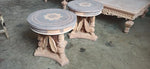 table basse bois clair baroque sculptée ornements dorés