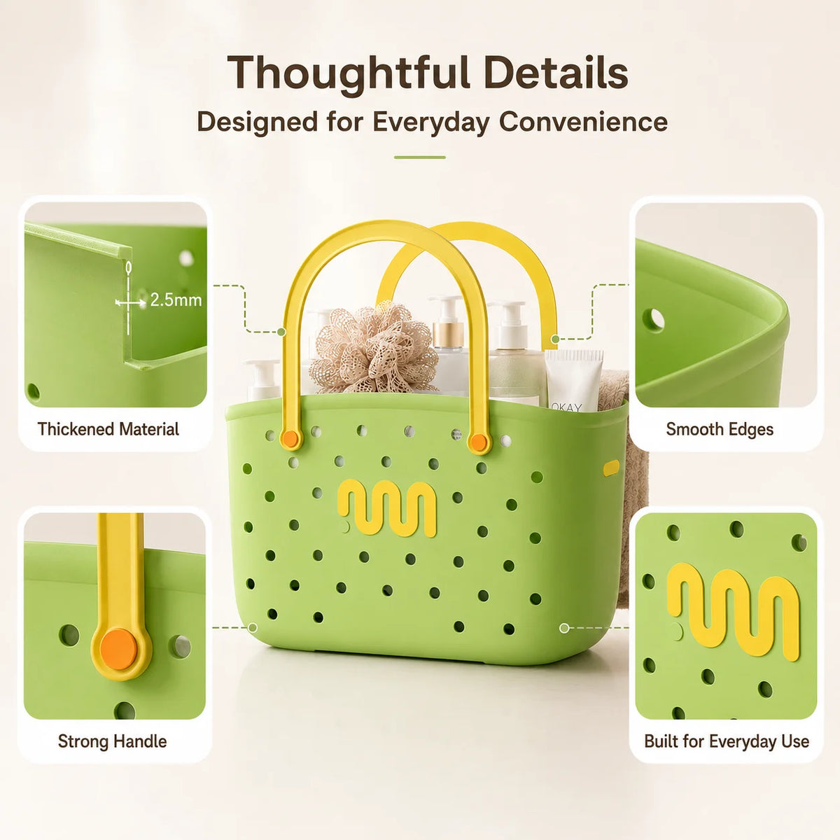 panier rangement douche bain organisation drain large capacité shampoing cosmétiques moderne vert jaune transparentTrou