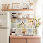 autocollants carreaux floraux bleu jaune modernes cuisine salle bain stickers muraux adhésifs haute qualité