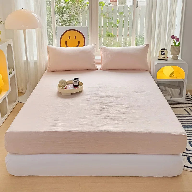drap plat coton lavé uni moderne lit double grande taille confort doux maison