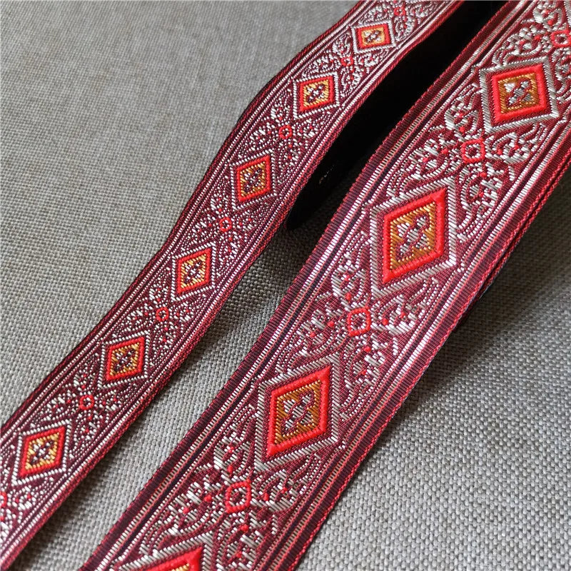 ruban décoratif polyester largeur 2cm bleu vert violet gris marron rose motif géométrique floral