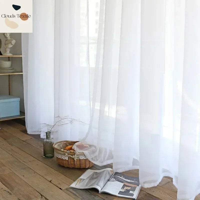 rideau blanc transparent moderne polyester anneaux fenêtre maison
