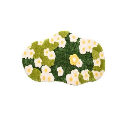 tapis bain pelucheux motif fleurs vert blanc jaune doux salle bain maison