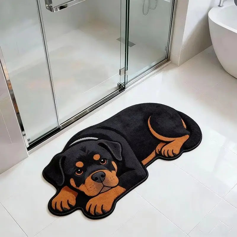 tapis sol dessin animé chiens pelucheux antidérapant résistant décoloration noir marron gris