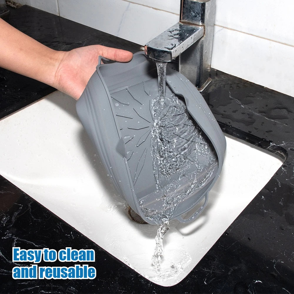 plateau silicone air fryer poignées côtés frites nervures surface intérieure utilitaire gris foncé