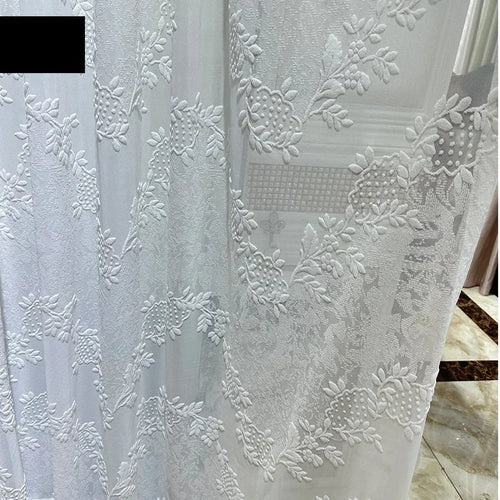 rideau blanc semi transparent broderie florale classique salon chambre fenetre moderne