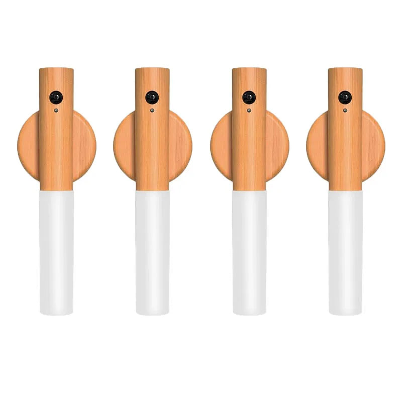 lampe poche rechargeable adhésive moderne bois marron foncé blanc texture naturelle interrupteur port charge