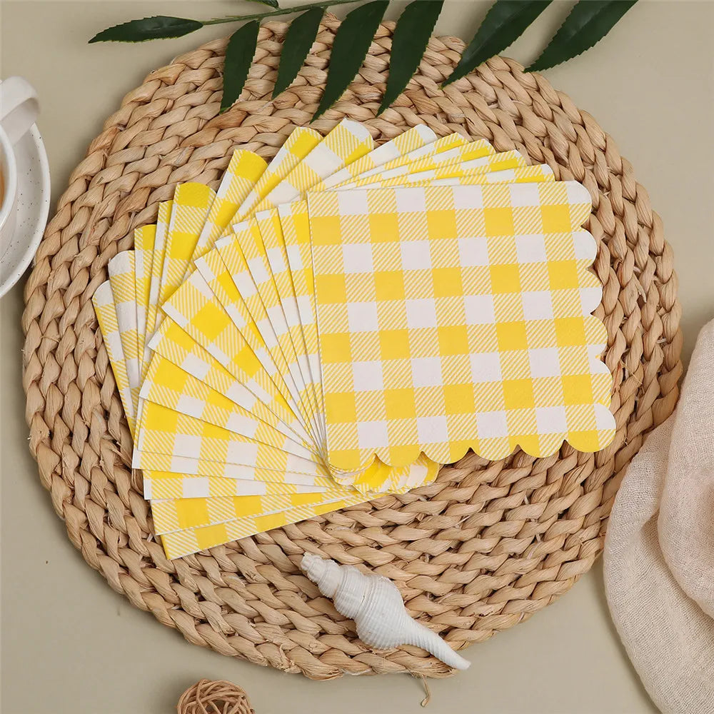 serviettes papier jaune carreaux classiques 25x25cm fête anniversaire mariage restaurant