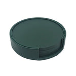 Ensemble de sous-verres ronds de couleur verte foncée avec un étui en similicuir.