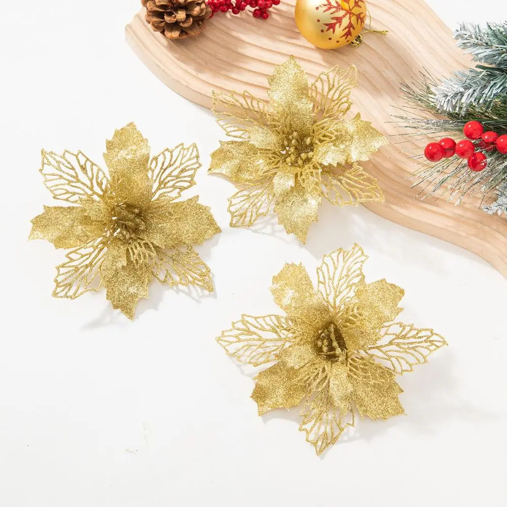 décoration sapin noël fleur artificielle paillettes multicolore ornament festif arbre noël