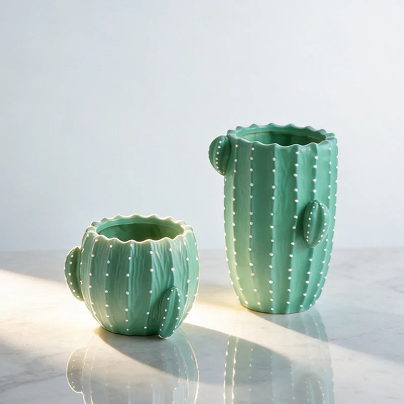 cache pot résine cactus épines relief moderne plante verte décoration chambre table