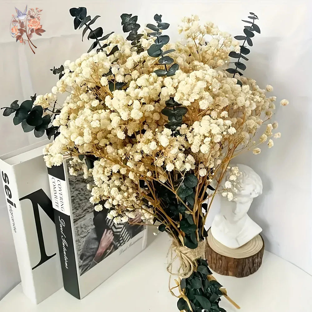 bouquets fleurs séchées blanc vert décoration maison anniversaire baby shower rustic naturel