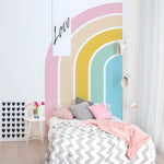 sticker mural arc ciel aquarelle moderne enfants rose jaune vert bleu pvc adhésif chambre