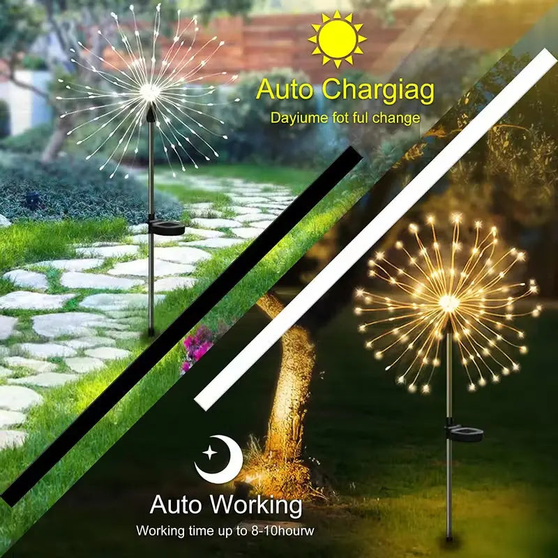 lumière solaire feu d'artifice doré moderne extérieure scintillante jardin pieds métalliques led filigrane opacité