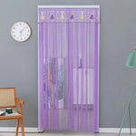 rideau porte transparent motif animaux brodés bleu violet blanc jaune décoration enfantine