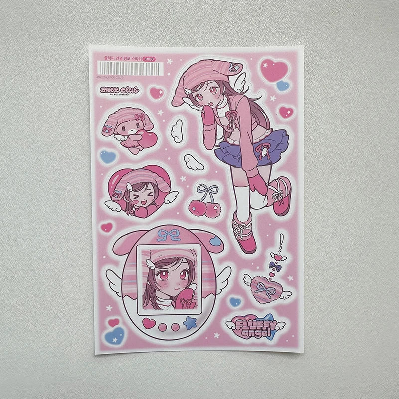 autocollants kawaii personnages dessins animés fruits coeurs notes musicales couleur rose blanc vert bleu